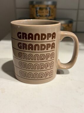 Vintage 80s Kiln Craft Ceramic Grandpa Beige Mug- Typography